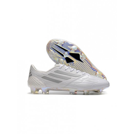 Adidas F50 Adizero Iv Leather FG Firm Ground White Silver Black Soccer Cleats