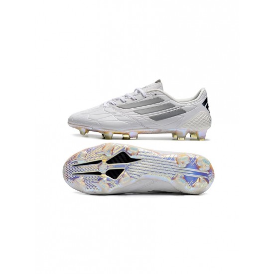 Adidas F50 Adizero Iv Leather FG Firm Ground White Silver Black Soccer Cleats