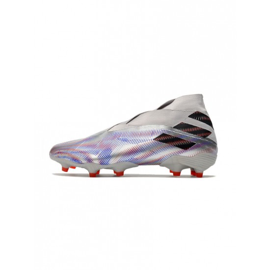 Adidas Nemeziz 19 FG White Black Silver Bright Crimson Soccer Cleats