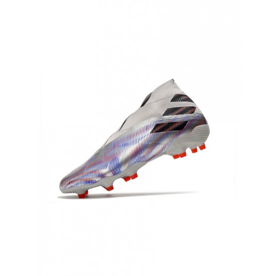 Adidas Nemeziz 19 FG White Black Silver Bright Crimson Soccer Cleats