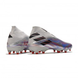 Adidas Nemeziz 19 FG White Black Silver Bright Crimson Soccer Cleats