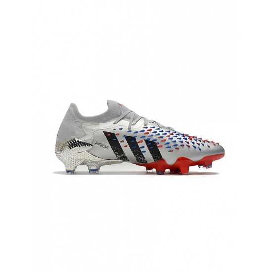 Adidas Predator Freak.1 Low FG Silver Metallic Core Black Scarlet Soccer Cleats