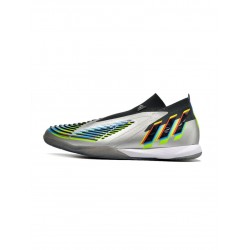 Adidas Predator Edge IN Silver Metallic Core Black Solar Yellow Soccer Cleats