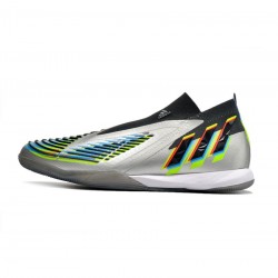 Adidas Predator Edge IN Silver Metallic Core Black Solar Yellow Soccer Cleats