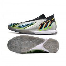 Adidas Predator Edge IN Silver Metallic Core Black Solar Yellow Soccer Cleats