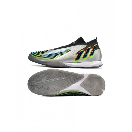 Adidas Predator Edge IN Silver Metallic Core Black Solar Yellow Soccer Cleats