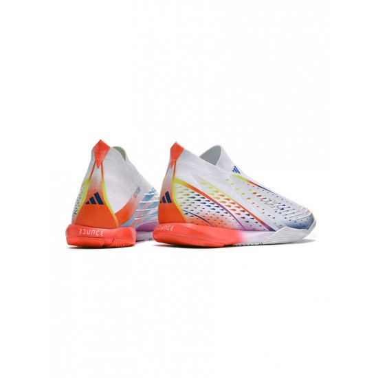 Adidas Predator Edge IN White Solar Yellow Power Blue Soccer Cleats