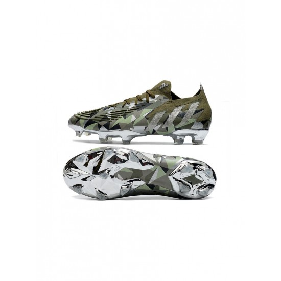 Adidas Predator Edge.1 Crystal Low FG Focus Olive Silver Metallic Magic Lime Soccer Cleats