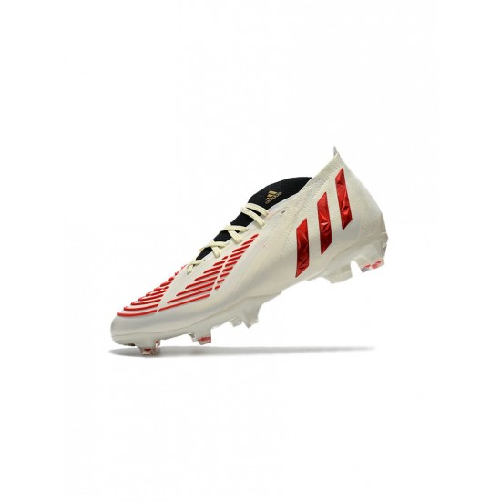 Adidas Predator Edge .1 FG Off White Vivid Red Gold Metallic Soccer Cleats