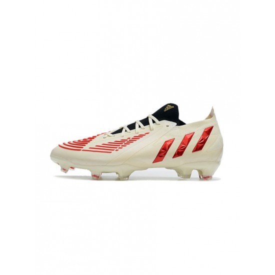 Adidas Predator Edge .1 Low FG Off White Vivid Red Gold Metallic Soccer Cleats