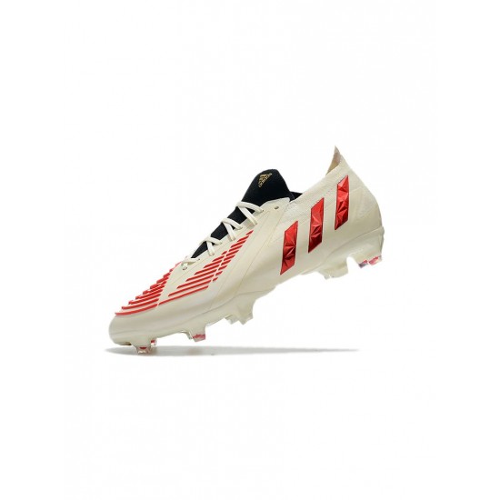 Adidas Predator Edge .1 Low FG Off White Vivid Red Gold Metallic Soccer Cleats