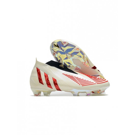 Adidas Predator Edge FG Off White Vivid Red Gold Metallic Soccer Cleats