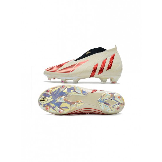 Adidas Predator Edge FG Off White Vivid Red Gold Metallic Soccer Cleats