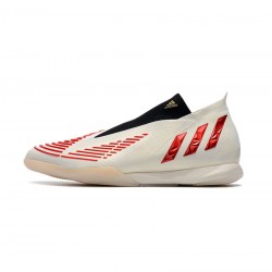 Adidas Predator Edge IN Soccer Shoes Off White Vivid Red Gold Metallic Soccer Cleats