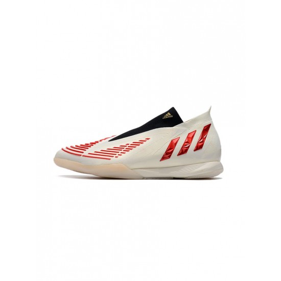 Adidas Predator Edge IN Soccer Shoes Off White Vivid Red Gold Metallic Soccer Cleats