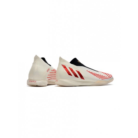 Adidas Predator Edge IN Soccer Shoes Off White Vivid Red Gold Metallic Soccer Cleats