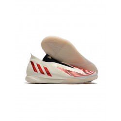 Adidas Predator Edge IN Soccer Shoes Off White Vivid Red Gold Metallic Soccer Cleats