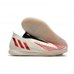 Adidas Predator Edge IN Soccer Shoes Off White Vivid Red Gold Metallic Soccer Cleats