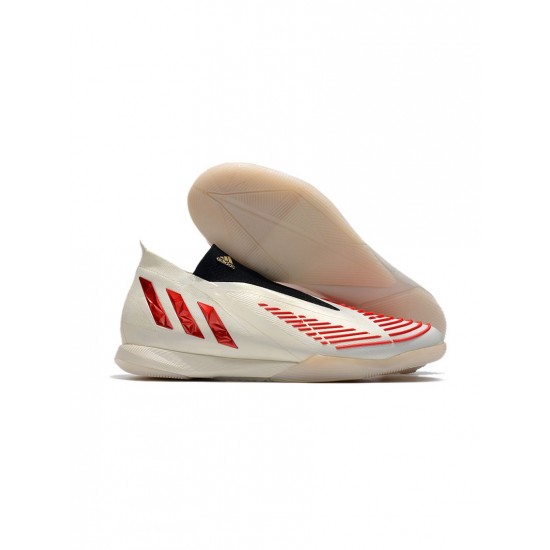 Adidas Predator Edge IN Soccer Shoes Off White Vivid Red Gold Metallic Soccer Cleats