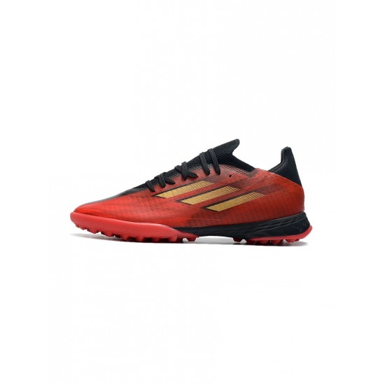 Adidas X Speedflow .1 TF Vivid Red Gold Metallic Core Black Soccer Cleats