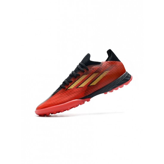 Adidas X Speedflow .1 TF Vivid Red Gold Metallic Core Black Soccer Cleats