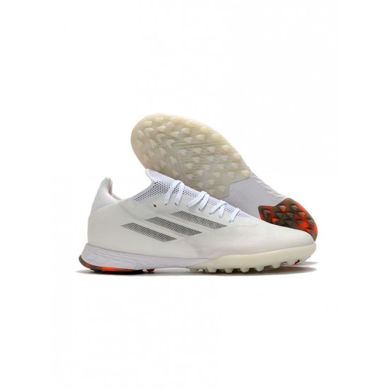 Adidas X Speedflow.1 TF White Iron Metallic Solar Red  Soccer Cleats