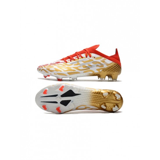 Adidas X Speedflow Ms.1 FG White Gold Metallic Scarlet Soccer Cleats