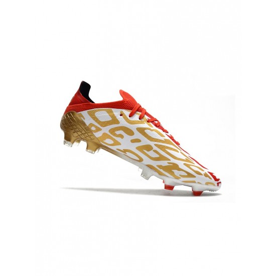 Adidas X Speedflow Ms.1 FG White Gold Metallic Scarlet Soccer Cleats