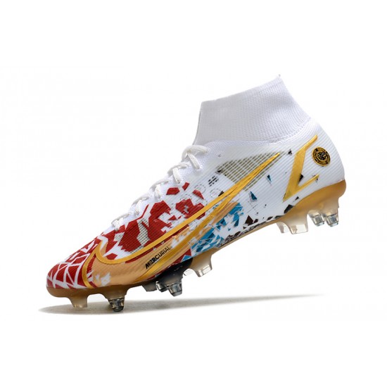 Nike Mercurial Superfly VIII Elite SG PRO Anti Clog Soccer Cleats Gold White