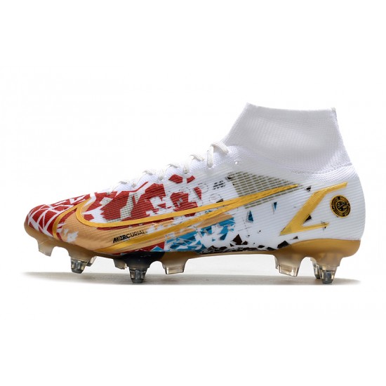 Nike Mercurial Superfly VIII Elite SG PRO Anti Clog Soccer Cleats Gold White