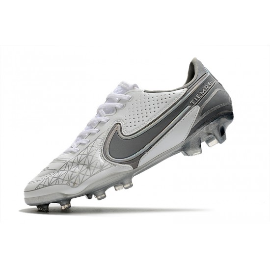 Nike Tiempo Legend 9 Elite FG Soccer Cleats White Gray