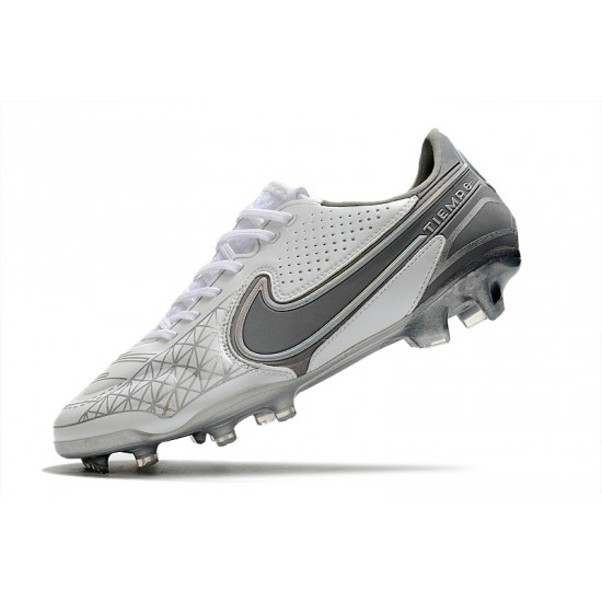 Nike Tiempo Legend 9 Elite FG Soccer Cleats White Gray Nike Tiempo Legend 9 Elite FG Soccer Cleats White Gray