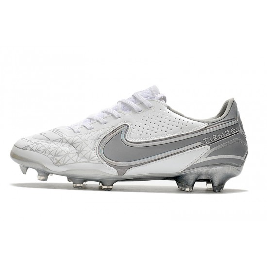Nike Tiempo Legend 9 Elite FG Soccer Cleats White Gray Nike Tiempo Legend 9 Elite FG Soccer Cleats White Gray
