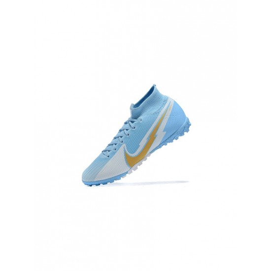 Nike Mercurial Superfly 7 Elite TF Blue White Gold Soccer Cleats