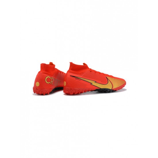 Nike Mercurial Superfly 7 Elite TF Red Gold Black Soccer Cleats