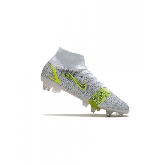 Nike Mercurial Superfly 8 Elite SG Pro White Black Metallic Silver Volt Soccer Cleats