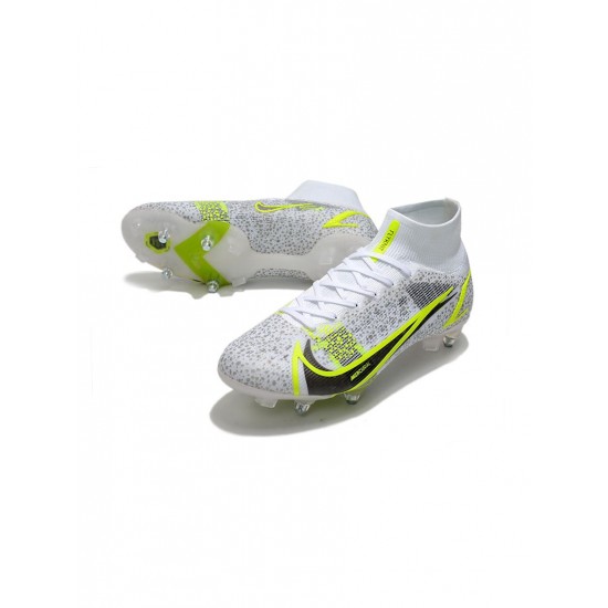 Nike Mercurial Superfly 8 Elite SG Pro White Black Metallic Silver Volt Soccer Cleats