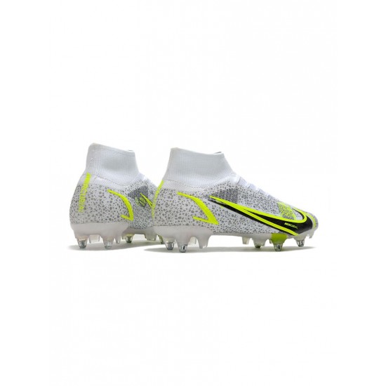 Nike Mercurial Superfly 8 Elite SG Pro White Black Metallic Silver Volt Soccer Cleats