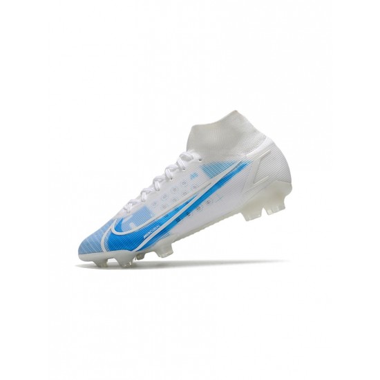 Nike Mercurial Superfly Viii Elite FG White Blue Soccer Cleats