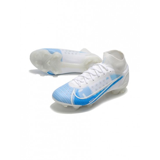 Nike Mercurial Superfly Viii Elite FG White Blue Soccer Cleats