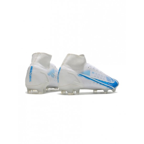 Nike Mercurial Superfly Viii Elite FG White Blue Soccer Cleats