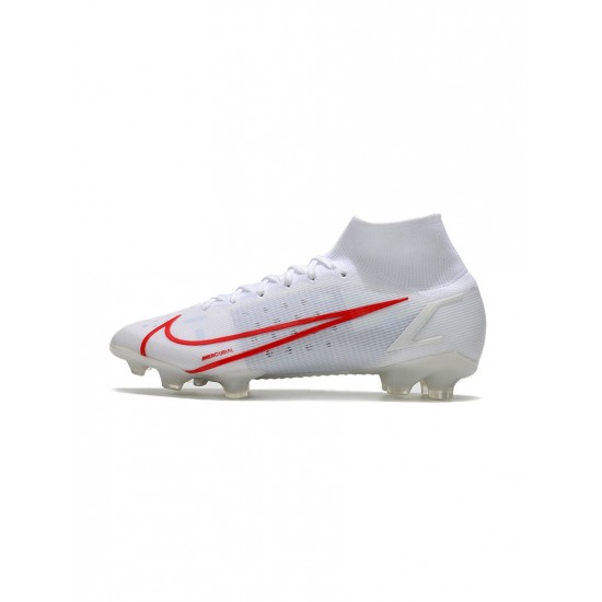 Nike Mercurial Superfly Viii Elite FG White Red Soccer Cleats