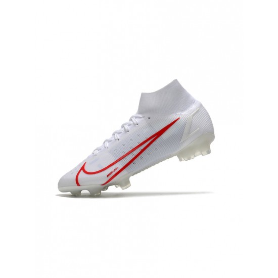 Nike Mercurial Superfly Viii Elite FG White Red Soccer Cleats