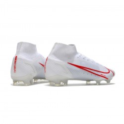 Nike Mercurial Superfly Viii Elite FG White Red Soccer Cleats