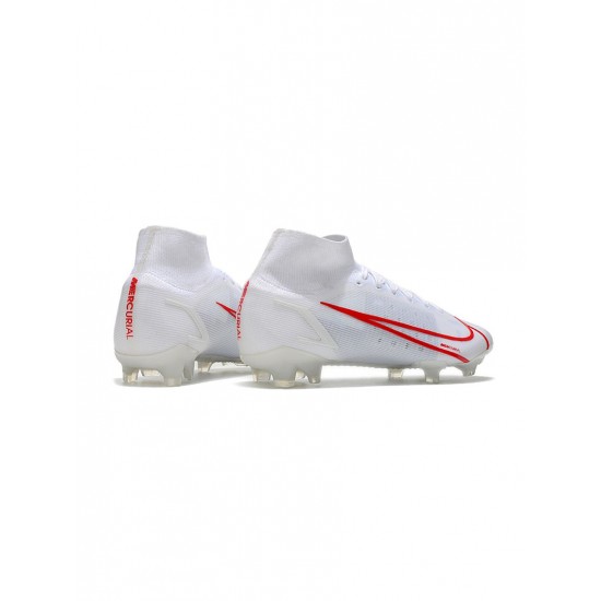 Nike Mercurial Superfly Viii Elite FG White Red Soccer Cleats