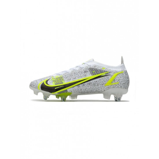 Nike Mercurial Vapor 14 Elite SG Pro White Black Metallic Silver Volt Soccer Cleats