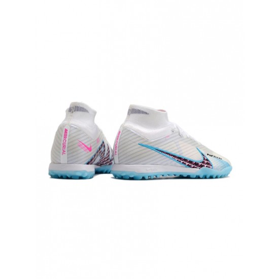 Nike Air Zoom Mercurial Superfly 9 Elite TF White Baltic Blue Laser Pink Soccer Cleats