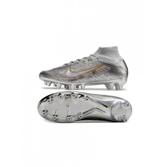 Nike Zoom Mercurial Superfly Ix Elite Xxv Se AG Pro Metallic Silver Black Wolf Grey Soccer Cleats