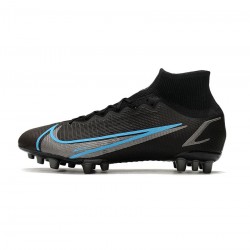 Nike Mercurial Superfly 8 Elite AG Pro Black Iron Grey University Blue Soccer Cleats