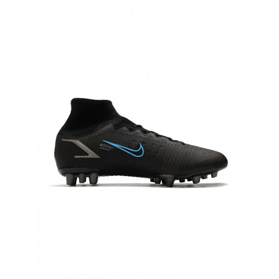 Nike Mercurial Superfly 8 Elite AG Pro Black Iron Grey University Blue Soccer Cleats